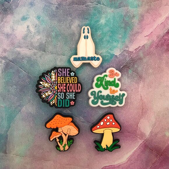 Boutique Accessories - Shoe Charm Set Namaste Motivational Quotes Mushrooms